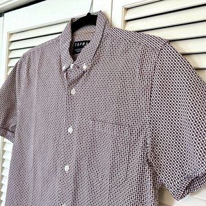 Topman Red/White Check Print Short Sleeve Button-Up Shirt